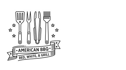 Obraz premium American BBQ Red White and Grill Vintage Badge with Grilling Tools.