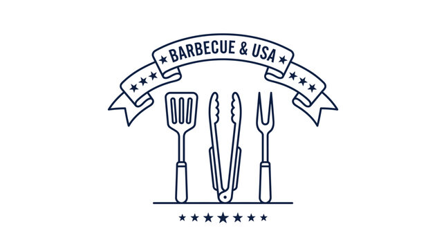 Barbecue and USA grill tools vintage emblem design.
