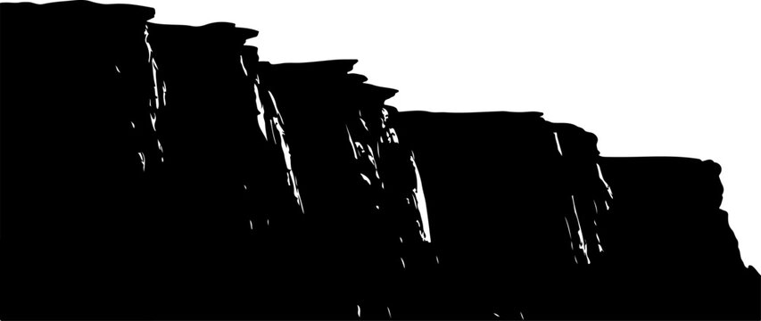 Black cliff, rocky edge, dark silhouette, landscape vector