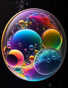 Vibrant colorful bubbles floating freely.