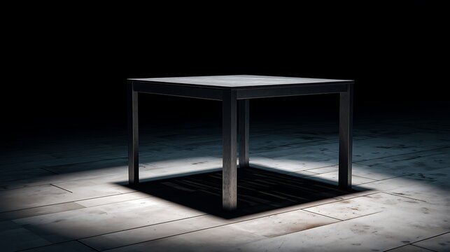 Outdoor table on dark background with spotlight lighting and dramatic shadows, premium furniture presentation featuring modern design and elegant lifestyle concept.