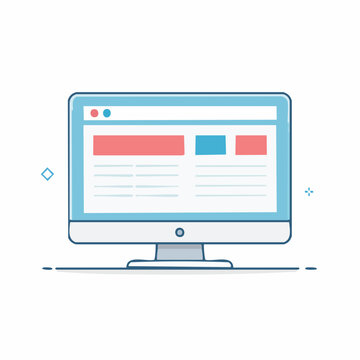 Flat design illustration of a computer monitor displaying a webpage
