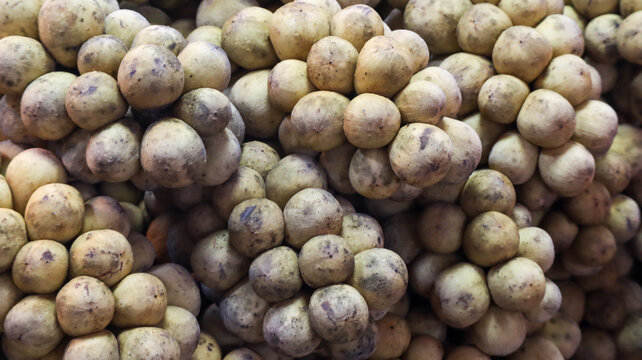 Full Frame Close Up of Fresh Tropical Longkong Fruits (Lansium Parasiticum) Background