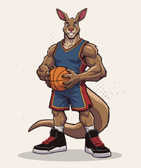 Muscular Kangaroo Basketball Player Mascot Character Holding Ball © NecroArchitect