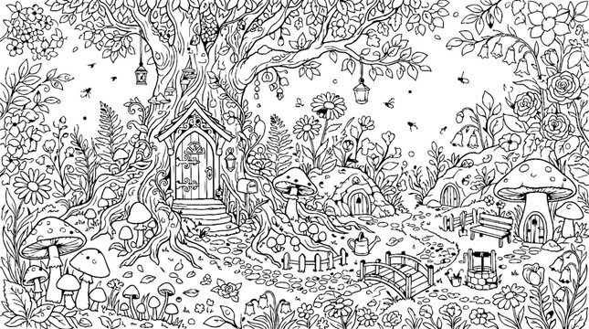 Enchanted Fairy Village with Treehouses and Mushroom Homes