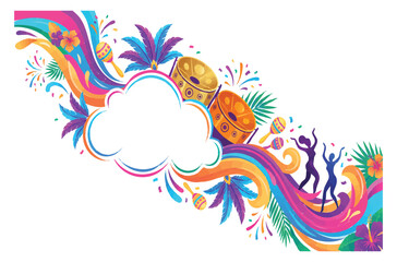 Obraz premium Vibrant Carnival Festival Background with Steel Drums, Maracas, Tropical Flowers, Dancers, and Copy Space