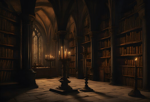 Gothic Medieval Castle Scriptorium Oil Painting