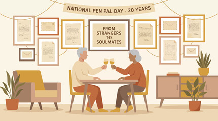 Fototapeta premium Elderly Couple Celebrating 20th Pen Pal Anniversary
