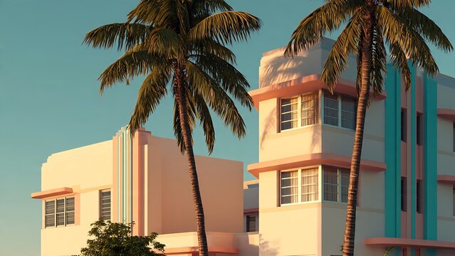 Vintage pastel colored Miami Beach hotel.