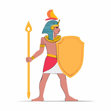 Ancient Egyptian Warrior with Spear and Shield
