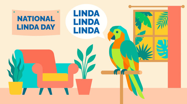 Flat Vector Illustration of a Talking Parrot for National Linda Day