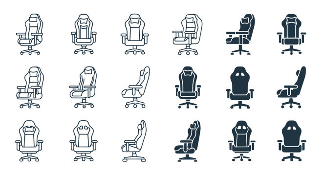 Gaming Chair Collection: Modern Ergonomic Designs in Outline and Solid Styles