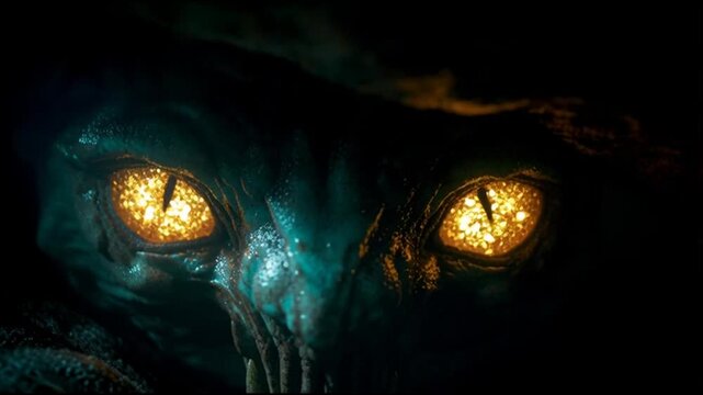 Cinematic Shot of an Alien Monster with Glowing Orange Eyes