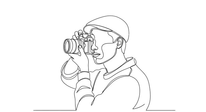 Minimalist Line Art: Man with Camera Capturing a Moment, Artistic Photography Concept