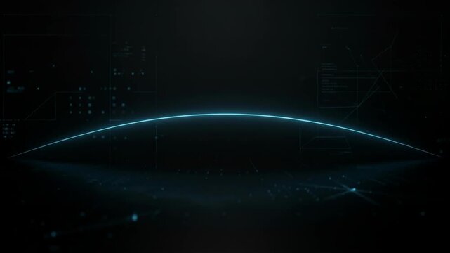 Digital Horizon with Glowing Blue Arc on Dark Futuristic Background