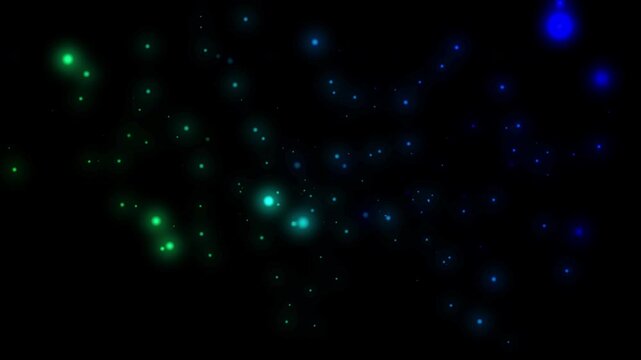 Glowing Christmas Night Sky with Snow, Stars and Blue Galaxy, Seamless Loop Water Bubble Particles in Dark Space, Holiday Winter Illustration Design Background, Motion Animation Loop, Particle, 4K, Gr
