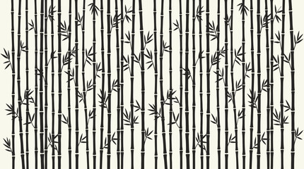 Obraz premium Bamboo pattern with black stalks and leaves on beige background