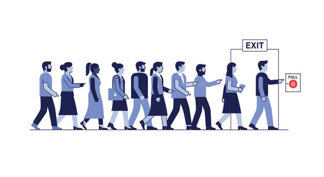 People walking in a line exiting.