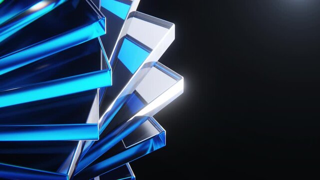 Stacked Blue Glass Bars Abstract Modern Technology Background. 3D Animation. 4K.