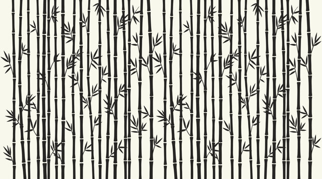 Bamboo pattern with black stalks and leaves on beige background