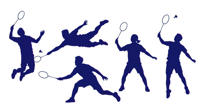 Badminton Players Silhouette Set - Dynamic Action Poses