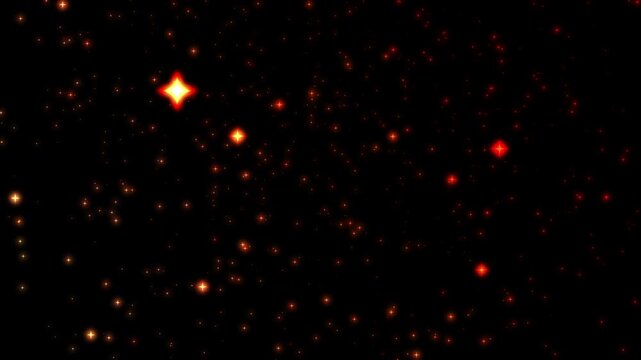 Glowing Christmas Holiday Lights with Red Sparkling Snow and Magic Particles, Bright Celebration Decoration in Dark Space, Festive Winter Animation Background with Motion Design and BGM Atmosphere, Pa