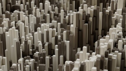 Fototapeta premium Neutral beige voxel city towers 3D illustration