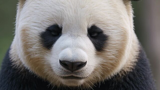 Close up portrait of a giant panda face showing expressive eyes