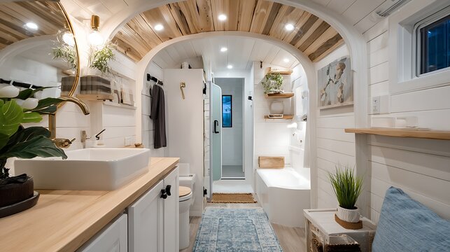 Luxury Camper Van Bathroom Interior / キャンピングカーの豪華なバスルームインテリア
