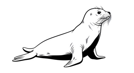 Fototapeta premium Seal illustration outline drawing, marine mammal on white background
