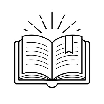 Illuminating open book graphic icon radiating knowledge and wisdom, symbolizing education, learning, and the power of literature for personal growth and understanding