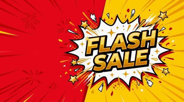 Exciting Flash Sale Announcement with Bursting Starbursts and Vibrant Colors for Your Next Big Promotion
