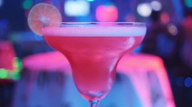 Cocktails: magical, colorful drinks in a disco atmosphere.