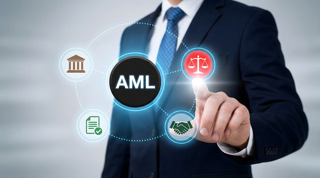 Businessman interacting with aml anti money laundering interface