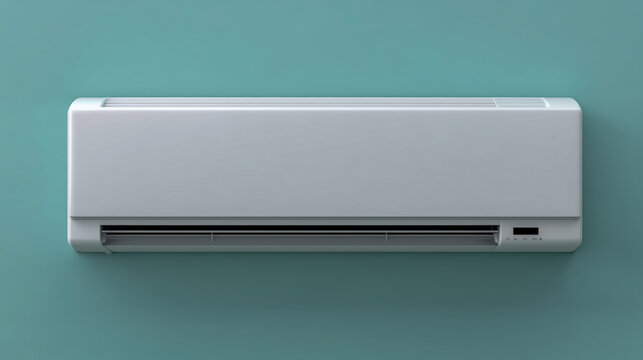 Wall mounted air conditioner indoor unit on teal wall