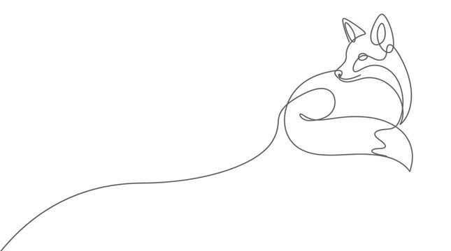 one line drawing of a fox curled up
