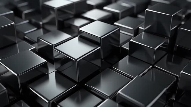 Sleek Ebony Cubes of Platinum Metal with Reflective Surfaces, Perfect for Modern Design