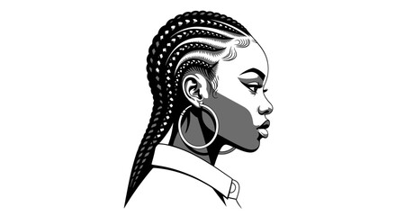 Stylish Black Woman Profile Portrait with Braids and Hoop Earrings © Yunan