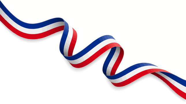 Waving French tricolor ribbon for Bastille Day celebration background.