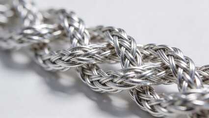 Naklejka premium Macro Detail of Braided Silver Chain