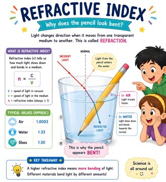 Fun Educational Poster Showing Bent Pencil Effect Due to Refraction of Light