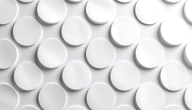 Seamless repeating pattern of raised white circles casting soft shadows on a flat surface, abstract background for design