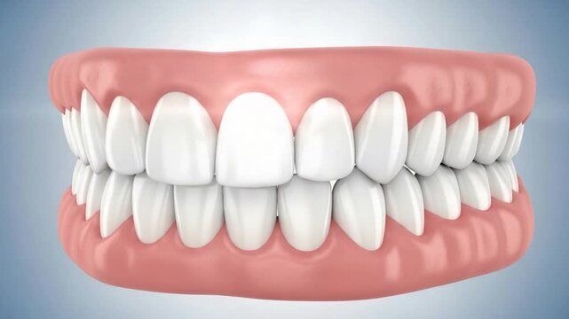 Dentures with Clear Gums and White Background: A set of full dentures, featuring realistic white teeth and clear pink gums, is presented against a subtle gradient background.