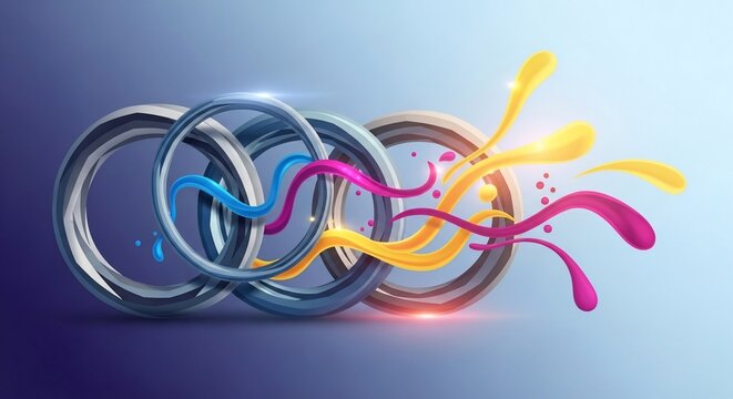Abstract rings with colorful paint splashes
