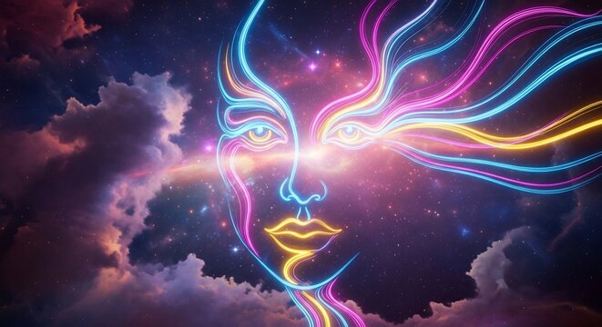 Abstract neon face artwork
