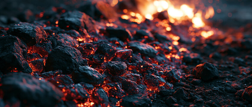 Lava Volcano Eruption: Fiery Landscape of Geothermal Nature with Dramatic Rocks and Glowing Magma