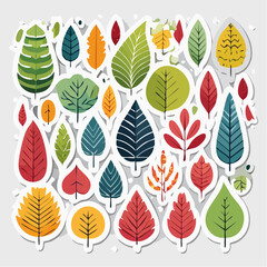 Fototapeta premium Collection of stylized autumn leaves in various colors and shapes