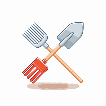 Gardening Tools: Rake and Shovel Crossed