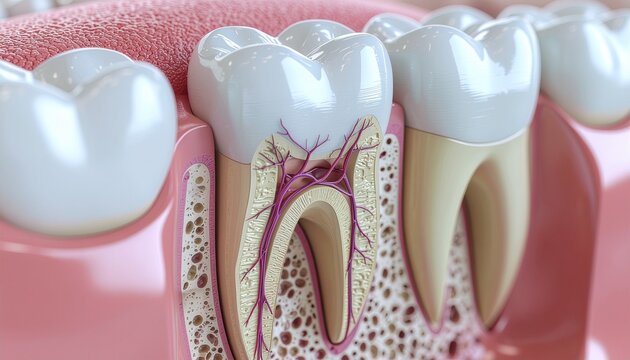 Permanent teeth anatomy with apical closure, dental structure illustration