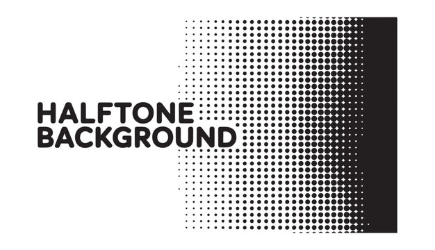 Halftone background with circular dot pattern and black gradient transition on white space.